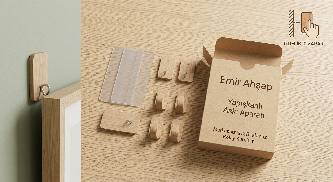 Emir Ahşap - Yapışkanlı Askı Aparatı (Sıfır Delme/Matkap)