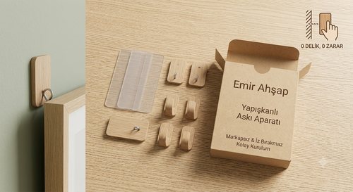 Emir Ahşap - Yapışkanlı Askı Aparatı (Sıfır Delme/Matkap)